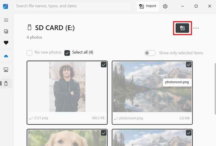 pick photos for windows import