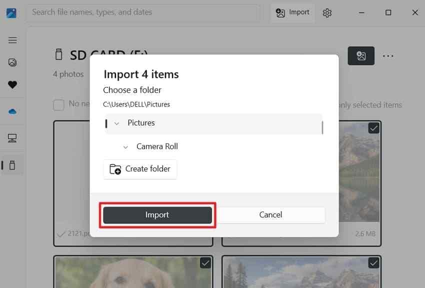 set folder for photo import