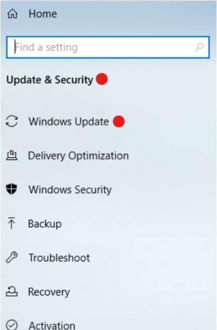 open windows update section