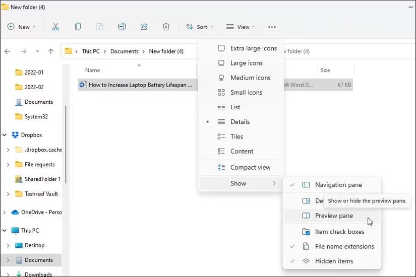 disable preview pane