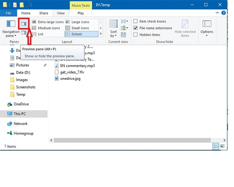 remove the preview pane