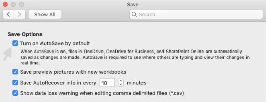 turn on autosave in excel