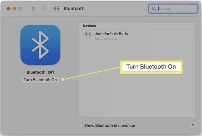 нажмите включить bluebooth 