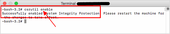 digite csrutil enable