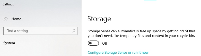 turn-on storage sense