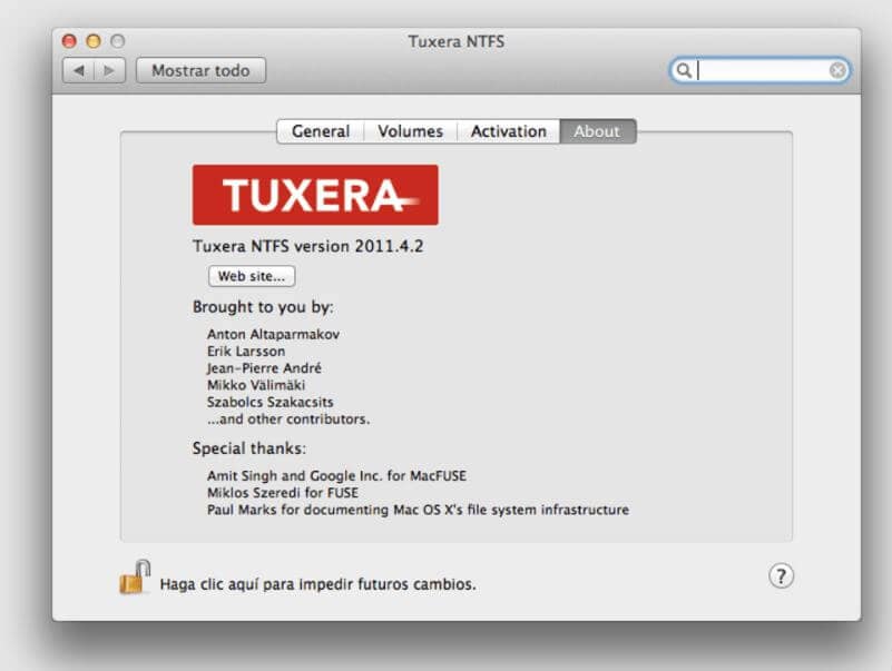 interface du logiciel tuxera ntfs pour macos