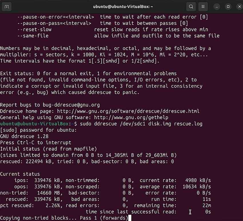 gnu ddrescue imaging a failing ubuntu drive