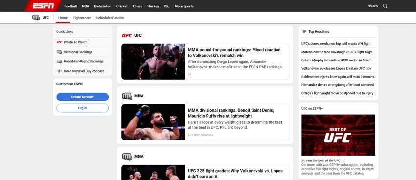espn free prelims for ufc