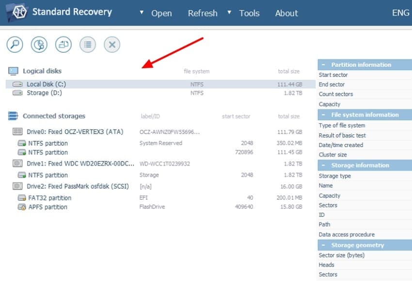 select the target device in ufs explorer