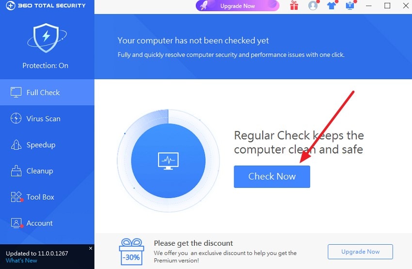 press check now to run scan