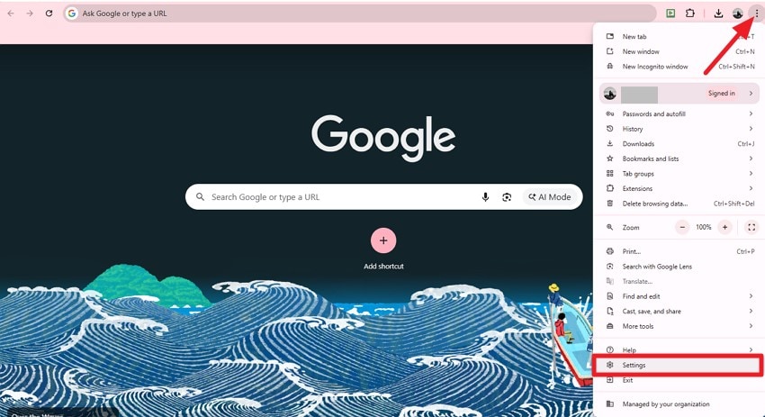 access chrome settings