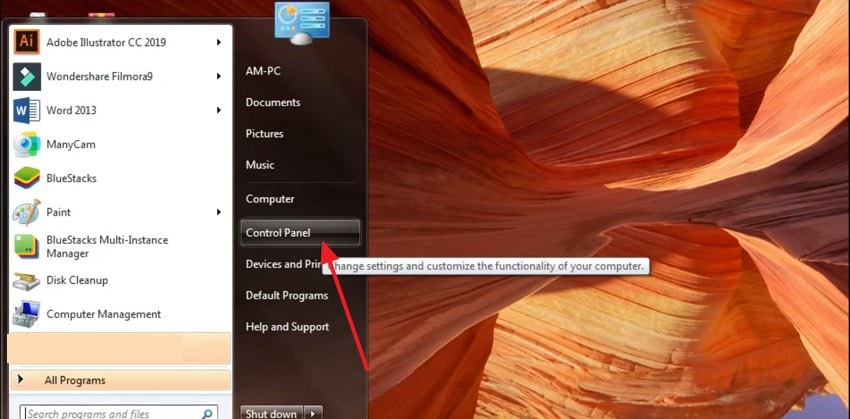 windows 7 control panel from start menu