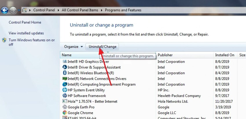 click uninstall tab to delete browser