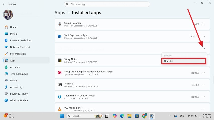 uninstall browser windows 11