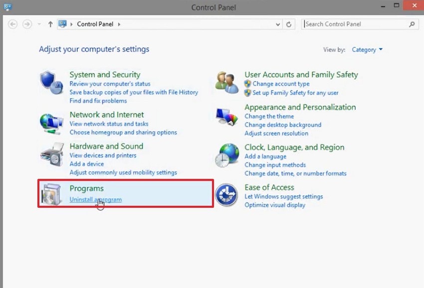 enter windows 8 programs tab