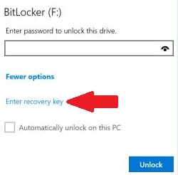click enter the recovery key link