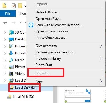 format the removable drive