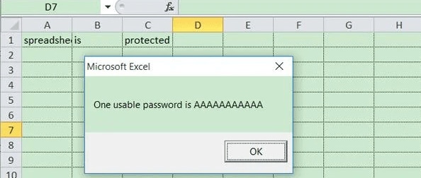 usable password for excel file