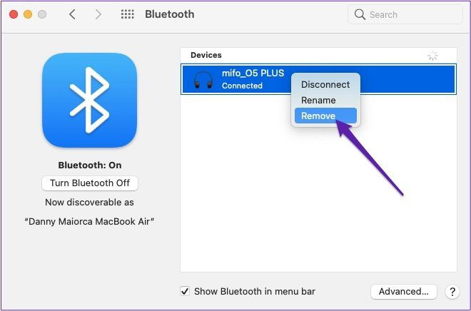 remove the connected bluetooth device