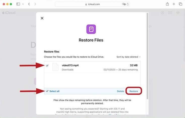 restore deleted word files from icloud