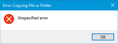 unspecified error copying file and folder