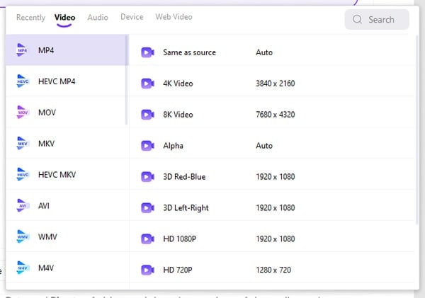 uniconverter output selector with mp4 hevc mp4 and resolution choices