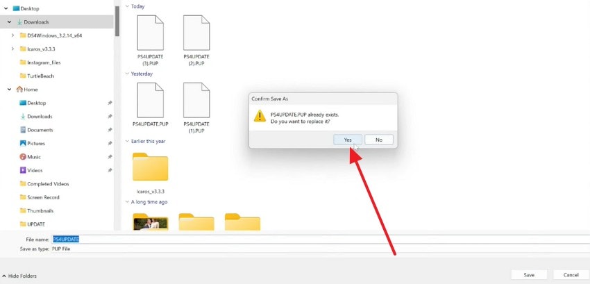 press yes to replace