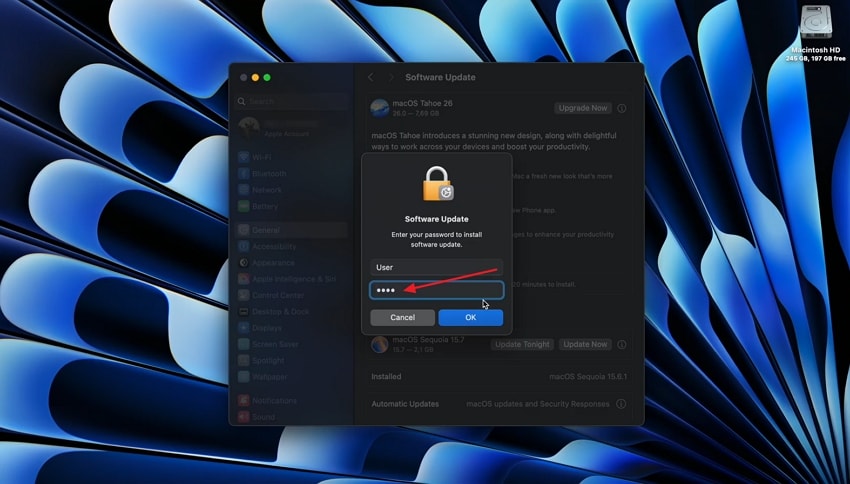 enter mac password to start upgrade