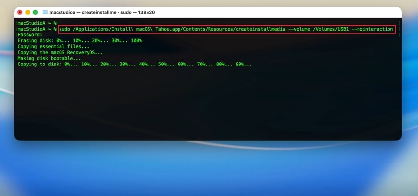 enter one line terminal command mac