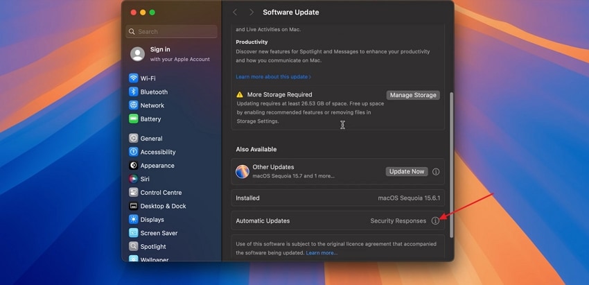 access automatic updated in system settings