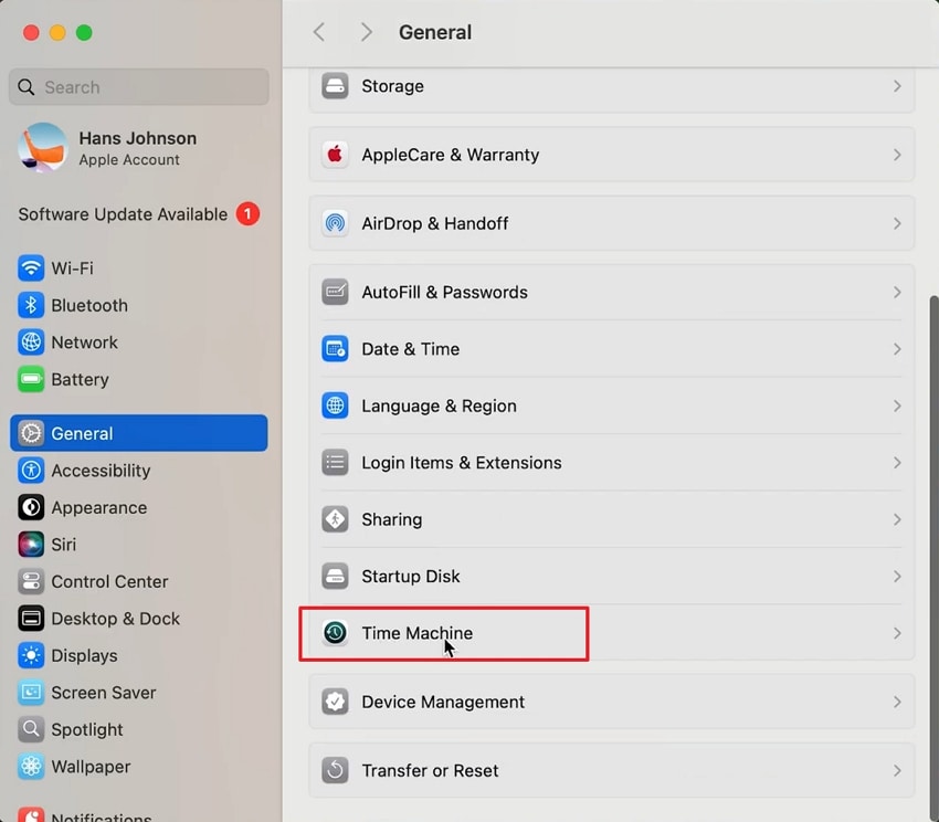 use time machine to create backup
