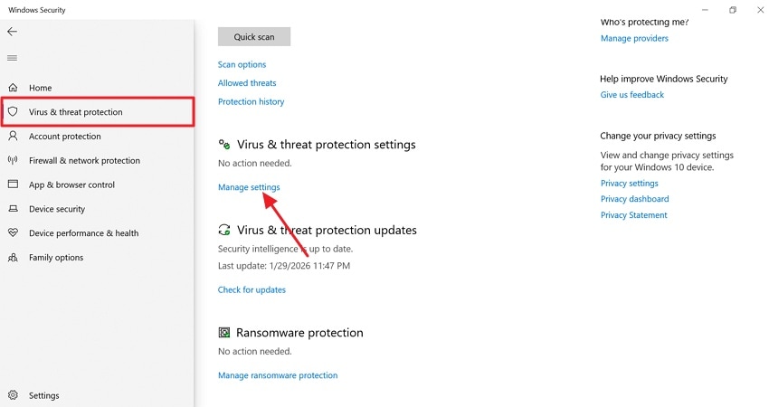 managing the settings