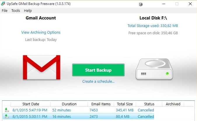 upsafe gmail backup gratuito