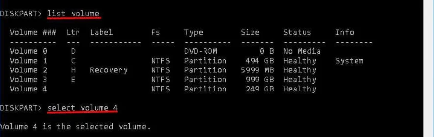 sélectionnez le volume usb perdu