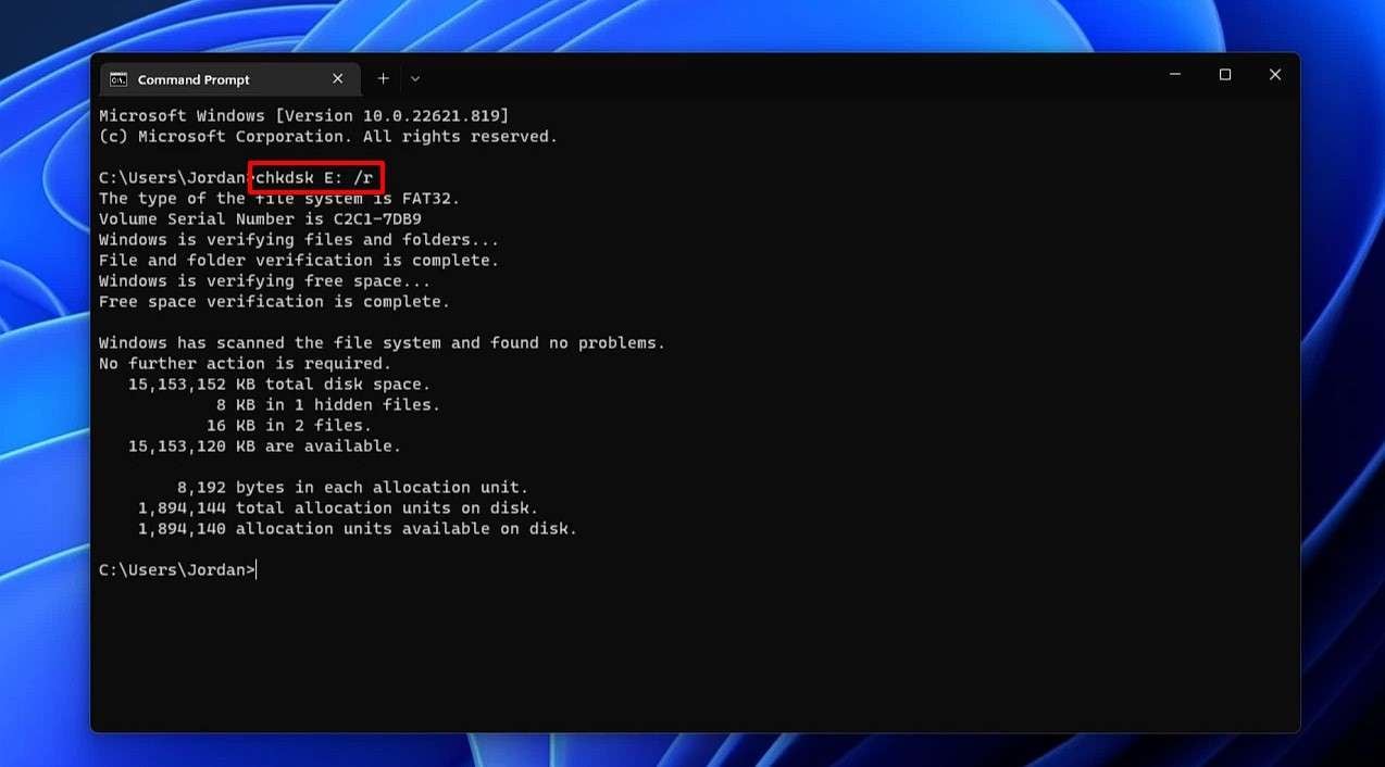 usb health check with chkdsk