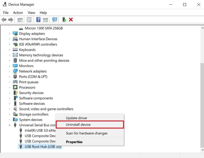 reinstall usb controllers through device manager