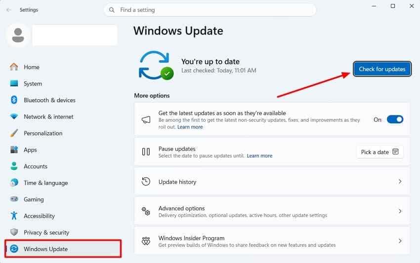 check windows for available updates