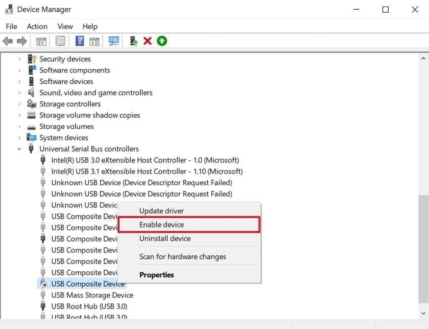 enable disabled usb storage device