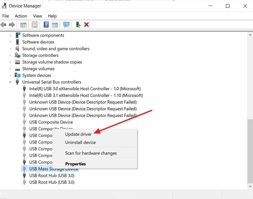 update usb mass storage driver