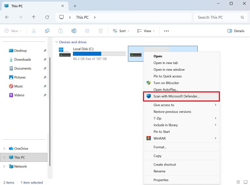 select scan with microsoft defender