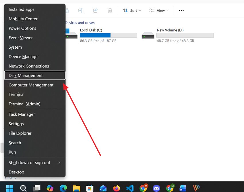 open disk management