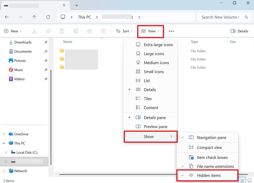 enable hidden items in usb drive