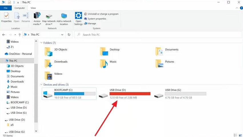 check usb drive storage space