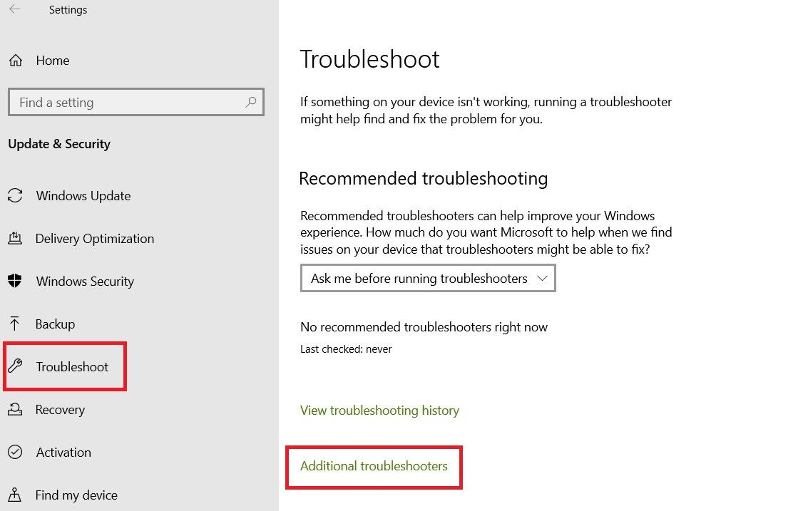access additional troubleshooters on windows 10
