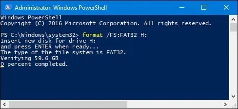 type the format usb to fat32 cmd in powershell