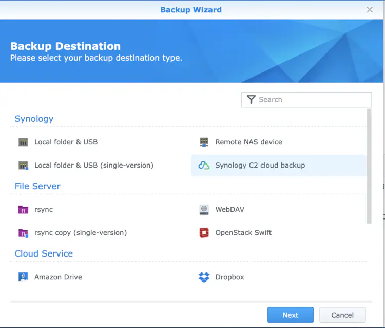 selezionare synology c2 storage