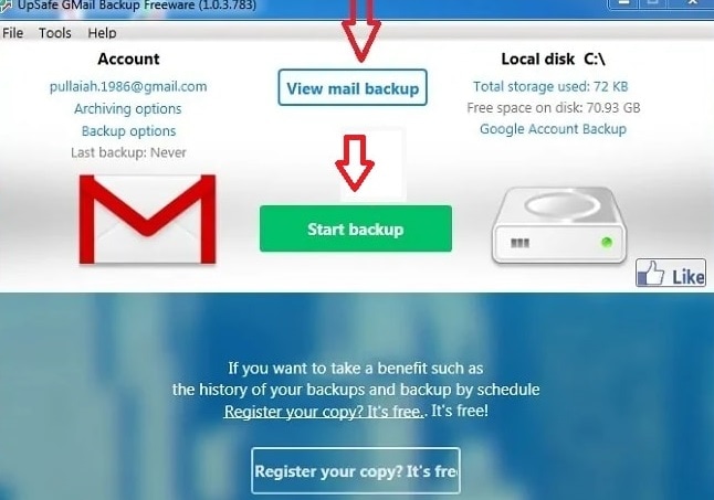 begin the gmail backup process