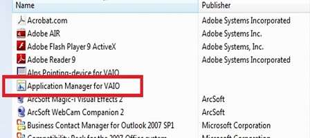 application manager for vaio