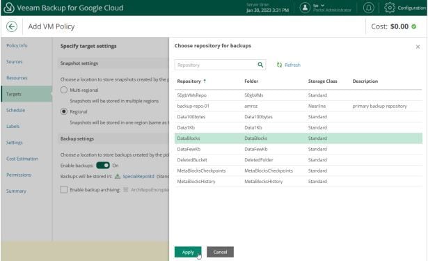connecting to veeam g suite backup
