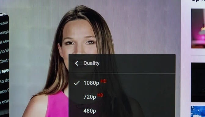 youtube player settings menu showing the quality entry